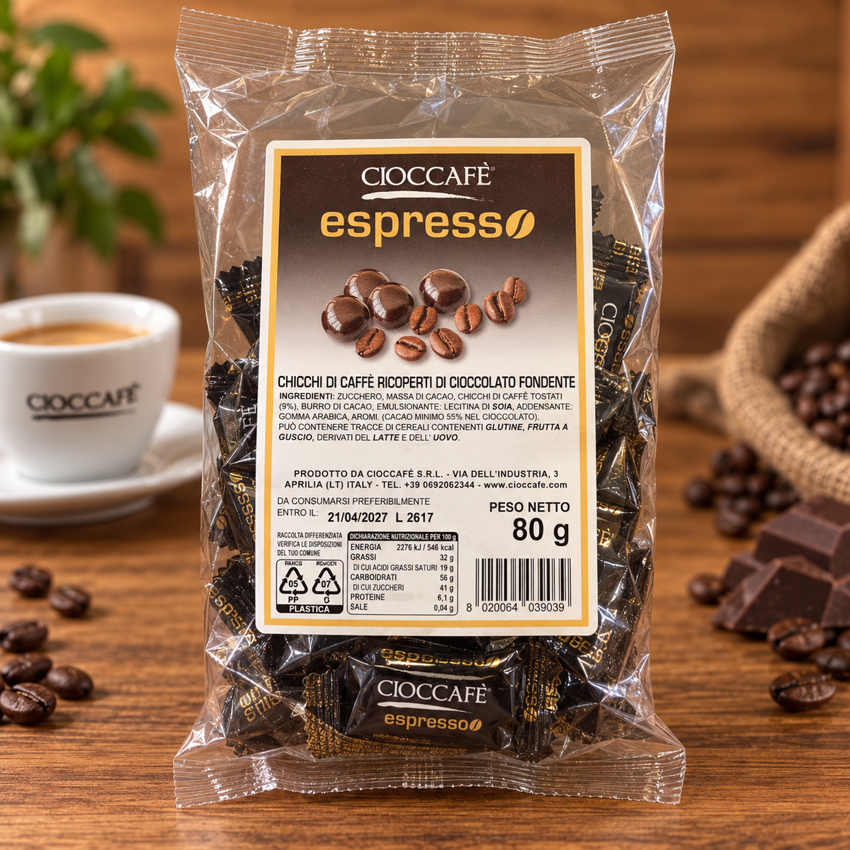 Cioccafé Espresso – Chicchi di Caffè Ricoperti di Cioccolato Fondente 80 g
