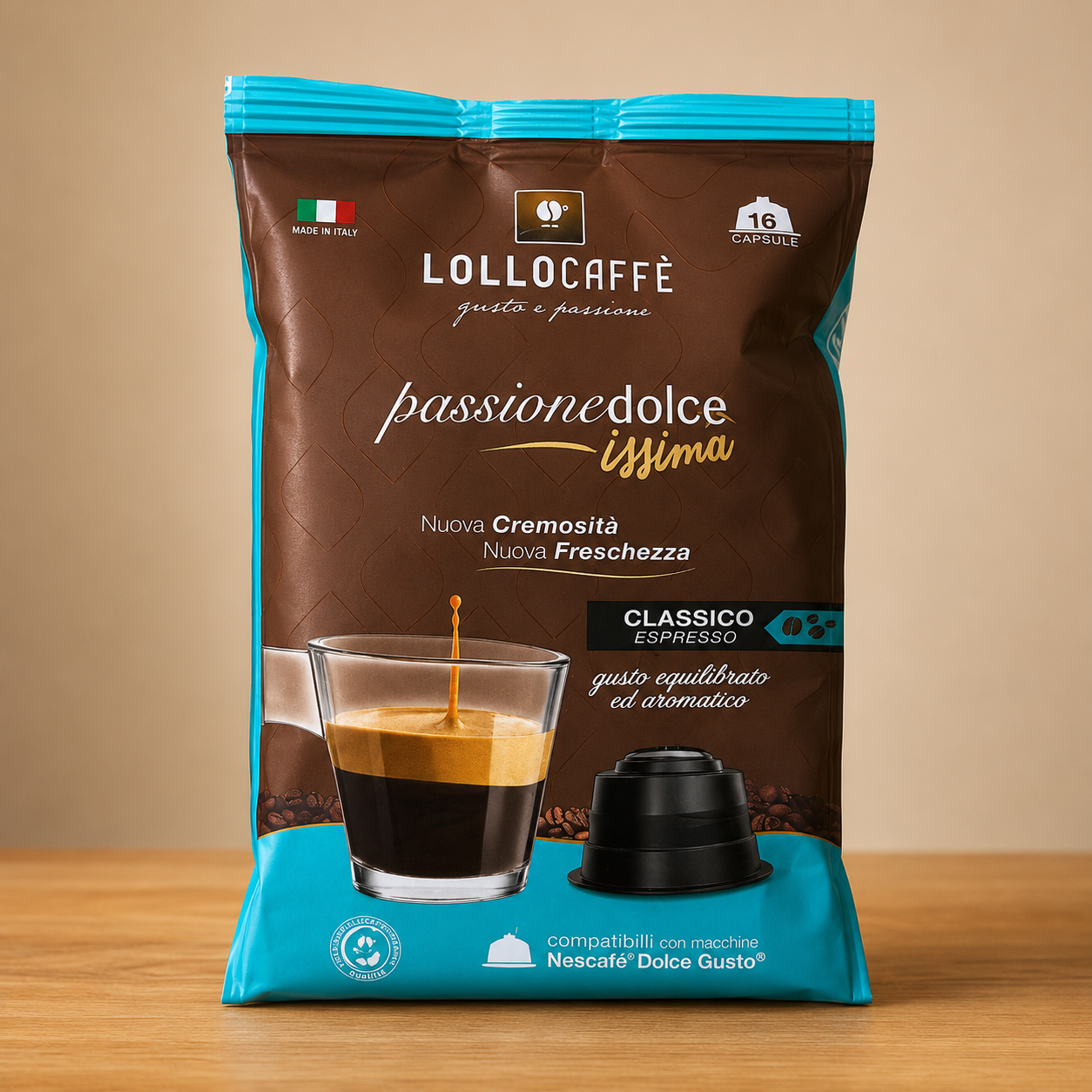 Lollo Caffè Passione Dolcissima Classico – 16 Capsule Compatibili Dolce Gusto®
