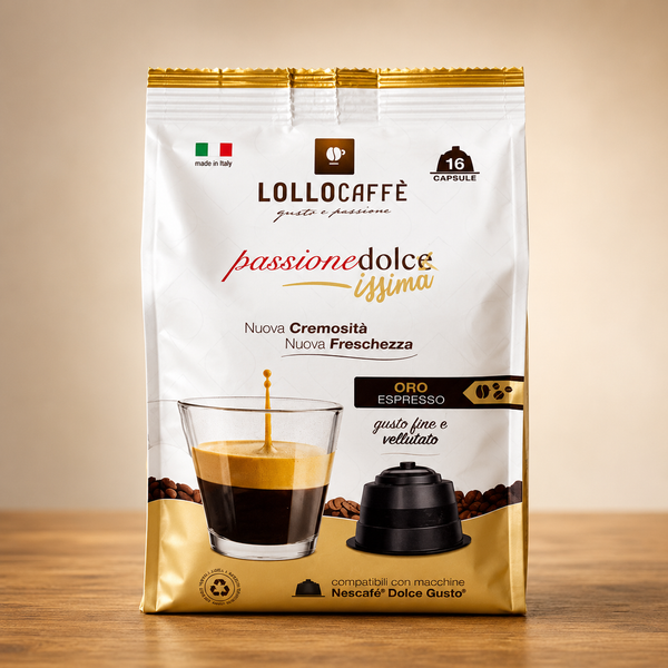 Lollo Caffè Passione Dolcissima Oro – 16 Capsule Compatibili Dolce Gusto®