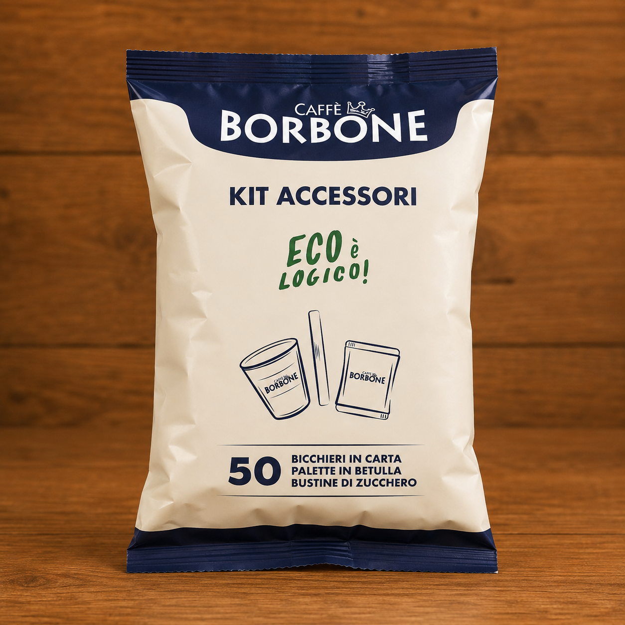 Kit Accessori Caffè Borbone – 50 Bicchieri, Palette e Bustine di Zucchero